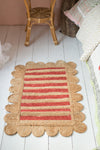 Scalloped Edge Red Striped Jute Rug