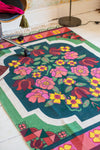 Geraldine Dark Green Rose Bouquet Rug