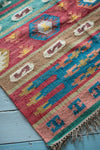Pink & Blue Striped Wool and Jute Rug